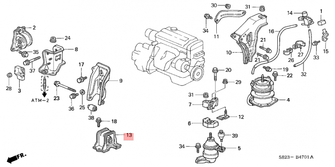 Tape montagens de motor de borracha dianteiras Honda Accord 1998-2002 2,3 litros 50840-S84-305 automático